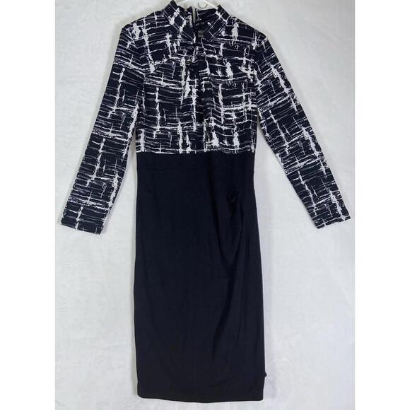 HOMEYEE Dresses & Skirts - HOMEYEE Womens 10 Mini Dress A line Single Black Stretch 3/4 Sleeve EUC Abstract